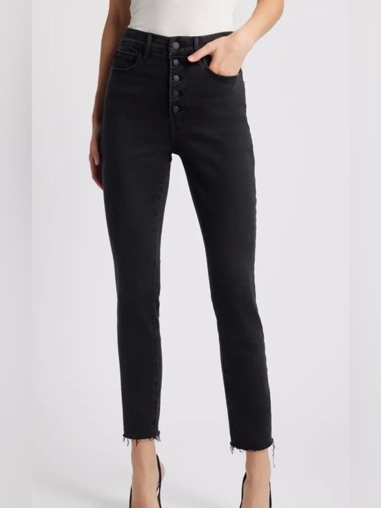 Good American Denim - Good American Black High-Rise Skinny Jeans with Button-Fly & Raw hem